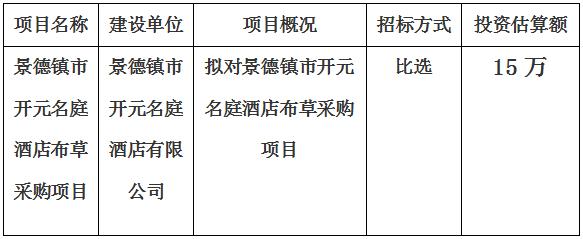 景德鎮市開元名庭酒店布草采購項目計劃公告